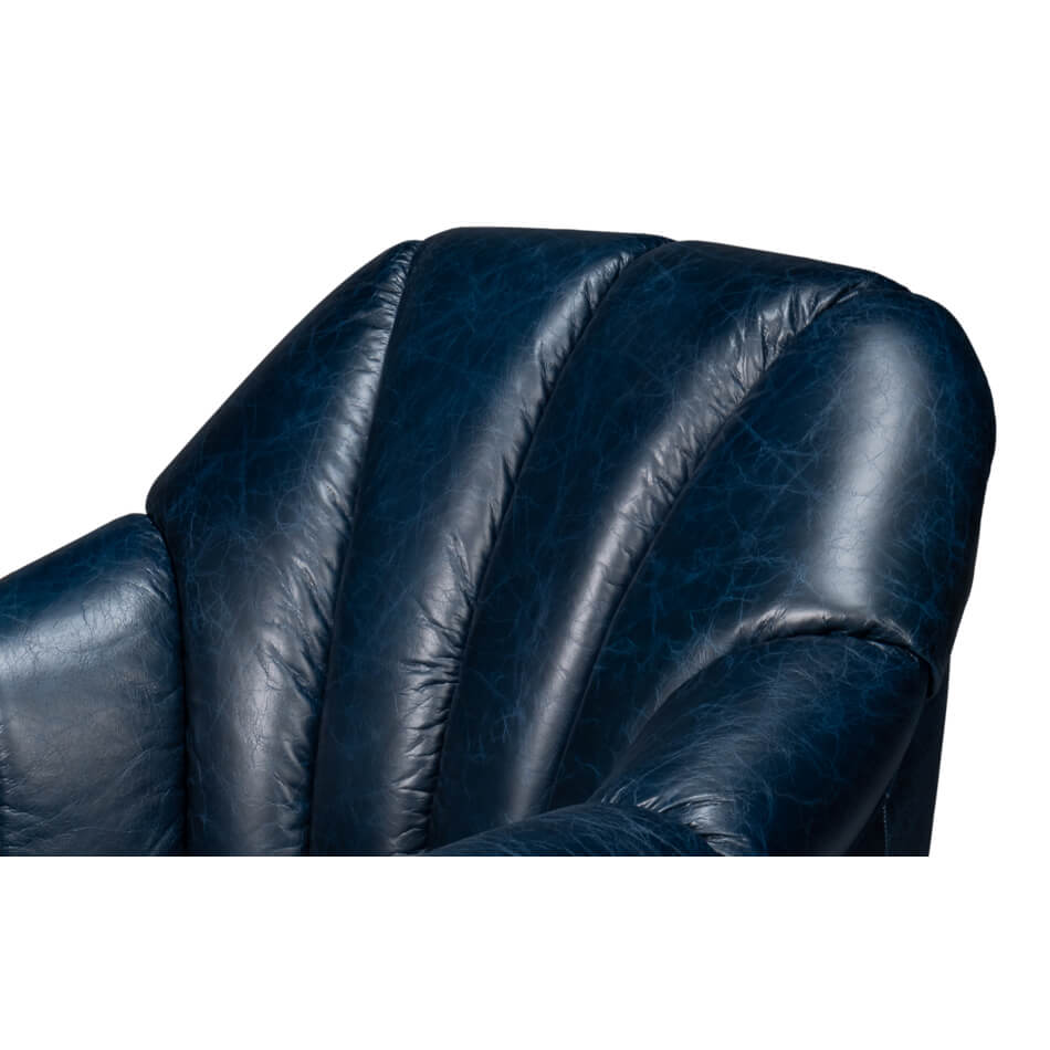 Blue Leather Swivel Chair - English Georgian America