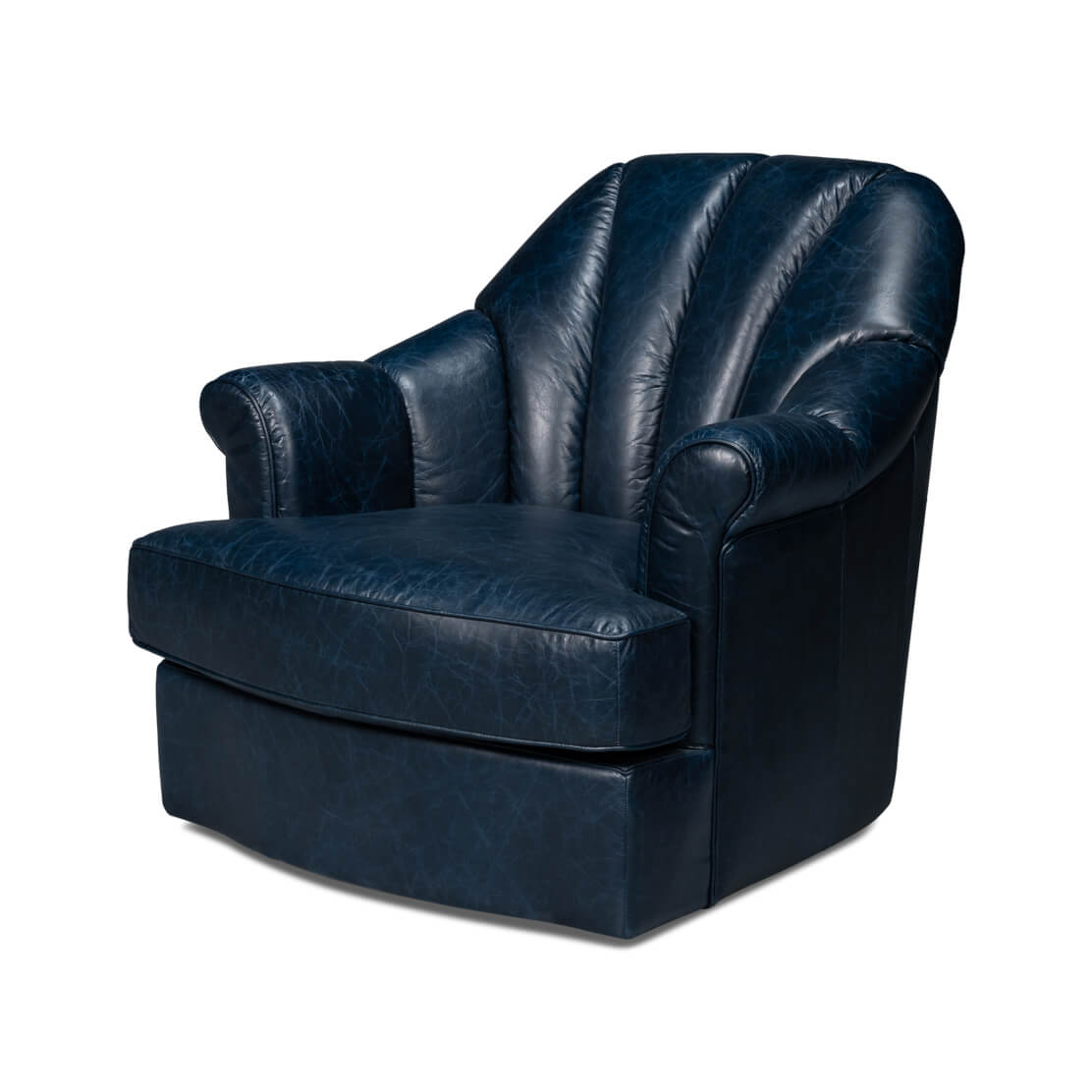 Blue Leather Swivel Chair - English Georgian America