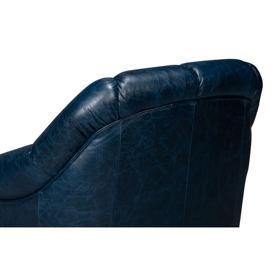 Blue Leather Swivel Chair - English Georgian America