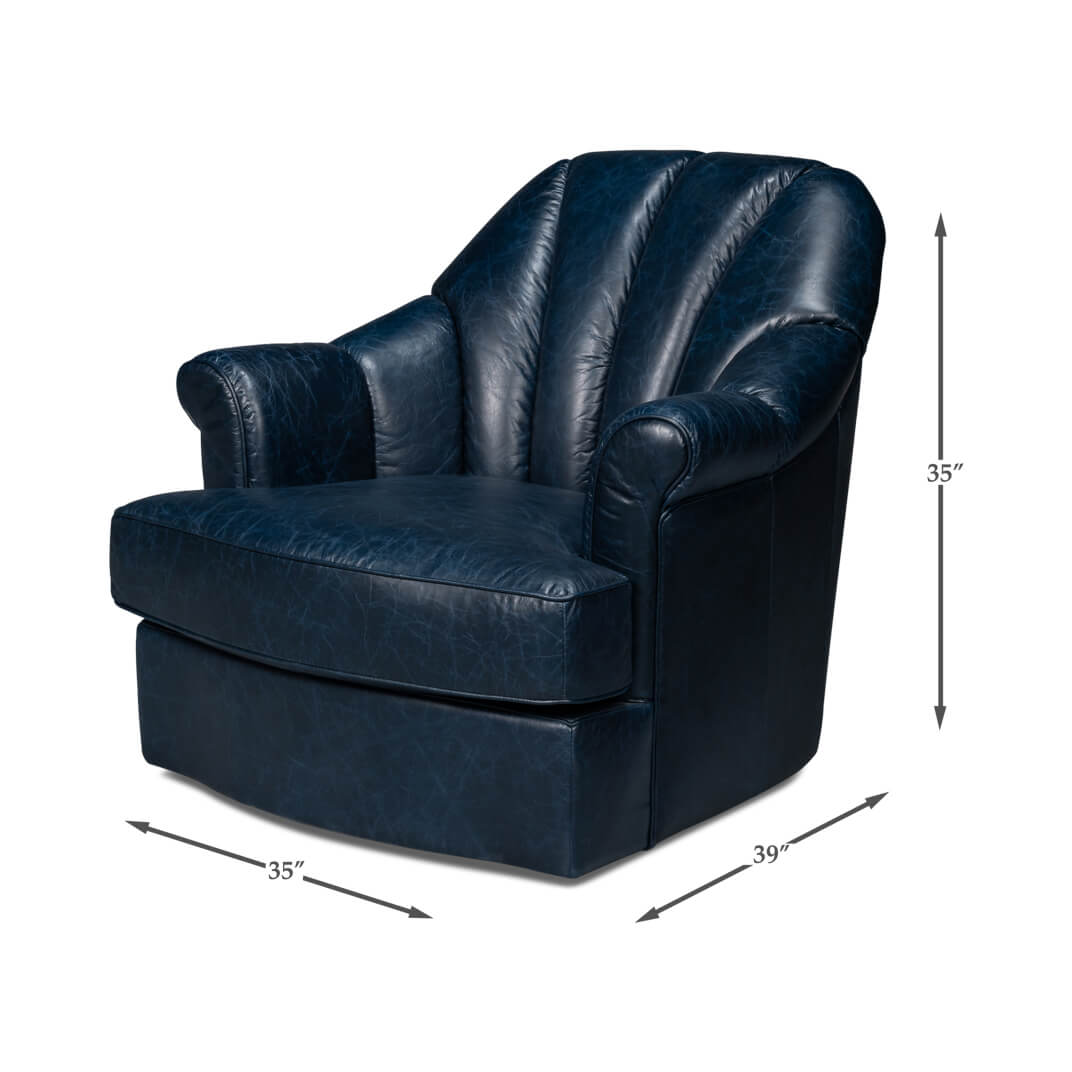 Blue Leather Swivel Chair - English Georgian America