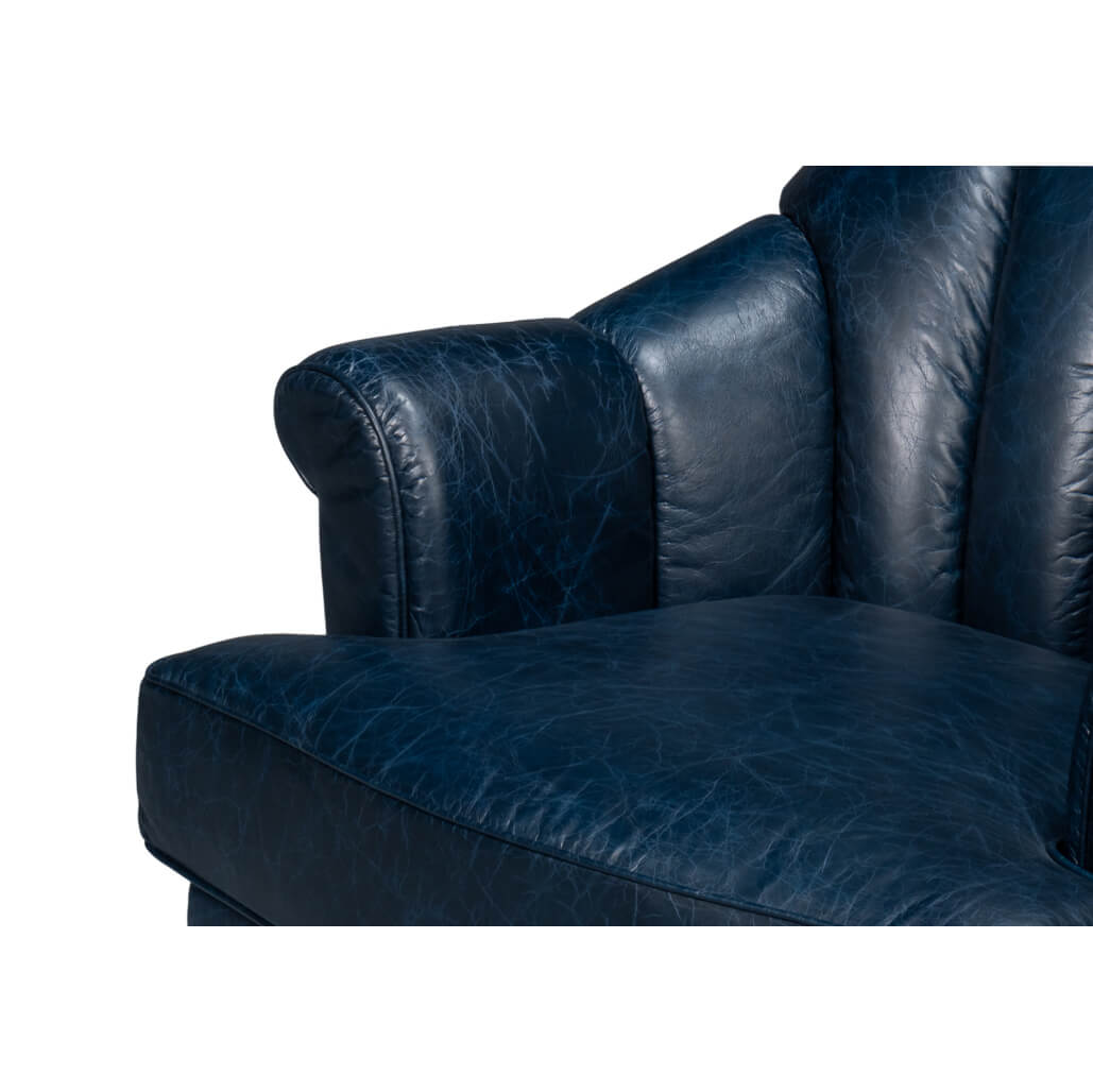 Blue Leather Swivel Chair - English Georgian America