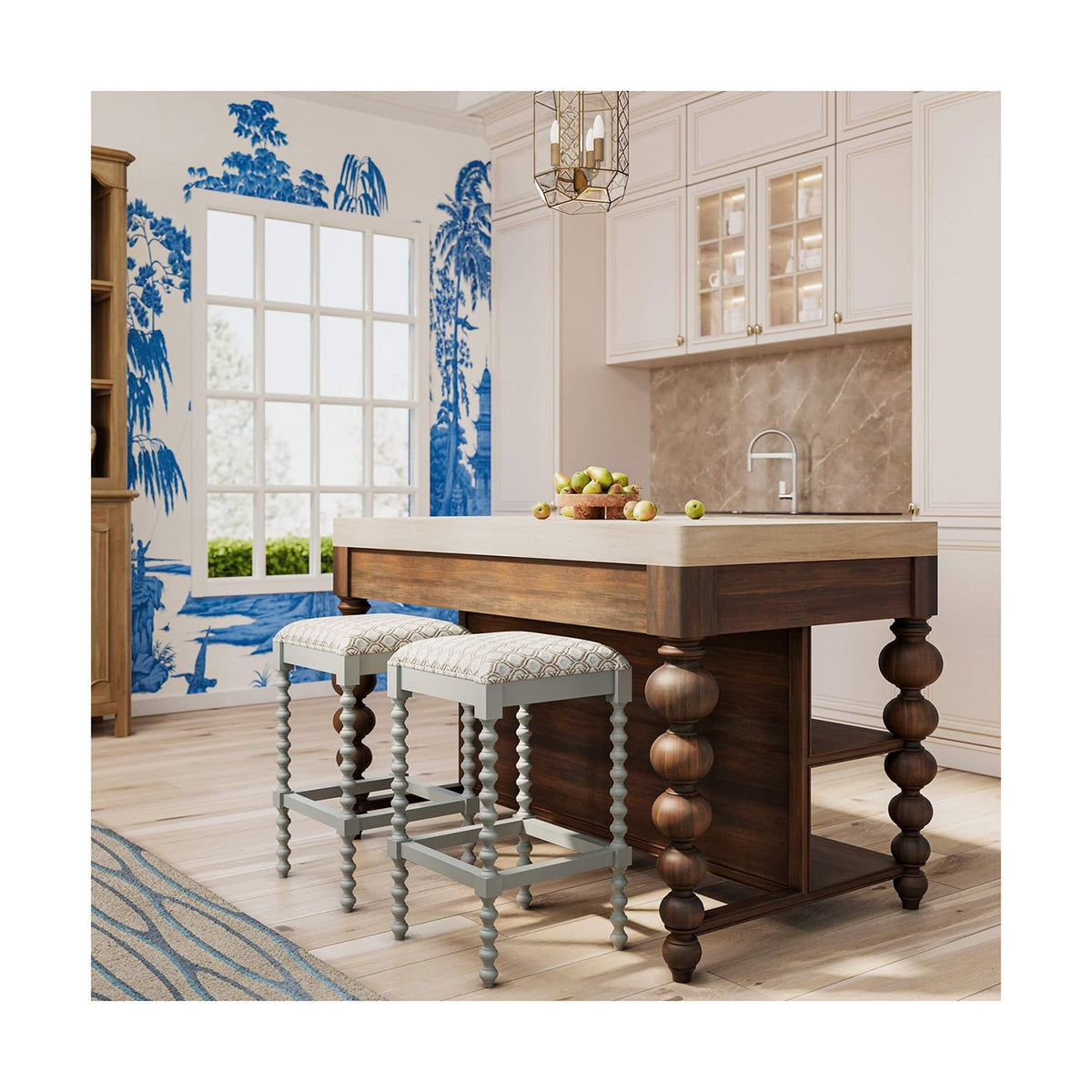 Bobbin Leg Butcher Block Kitchen Island - English Georgian America