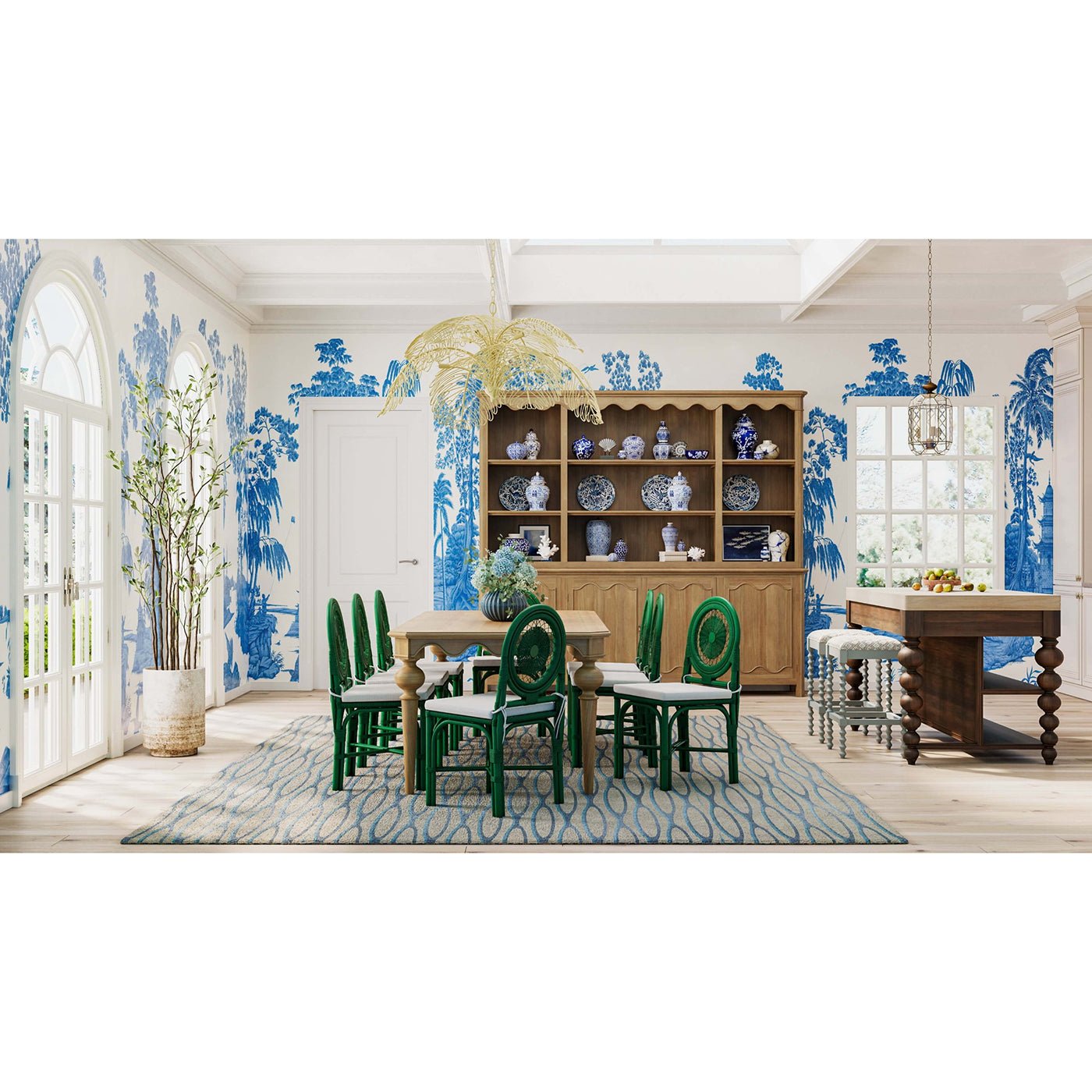 Bobbin Leg Butcher Block Kitchen Island - English Georgian America