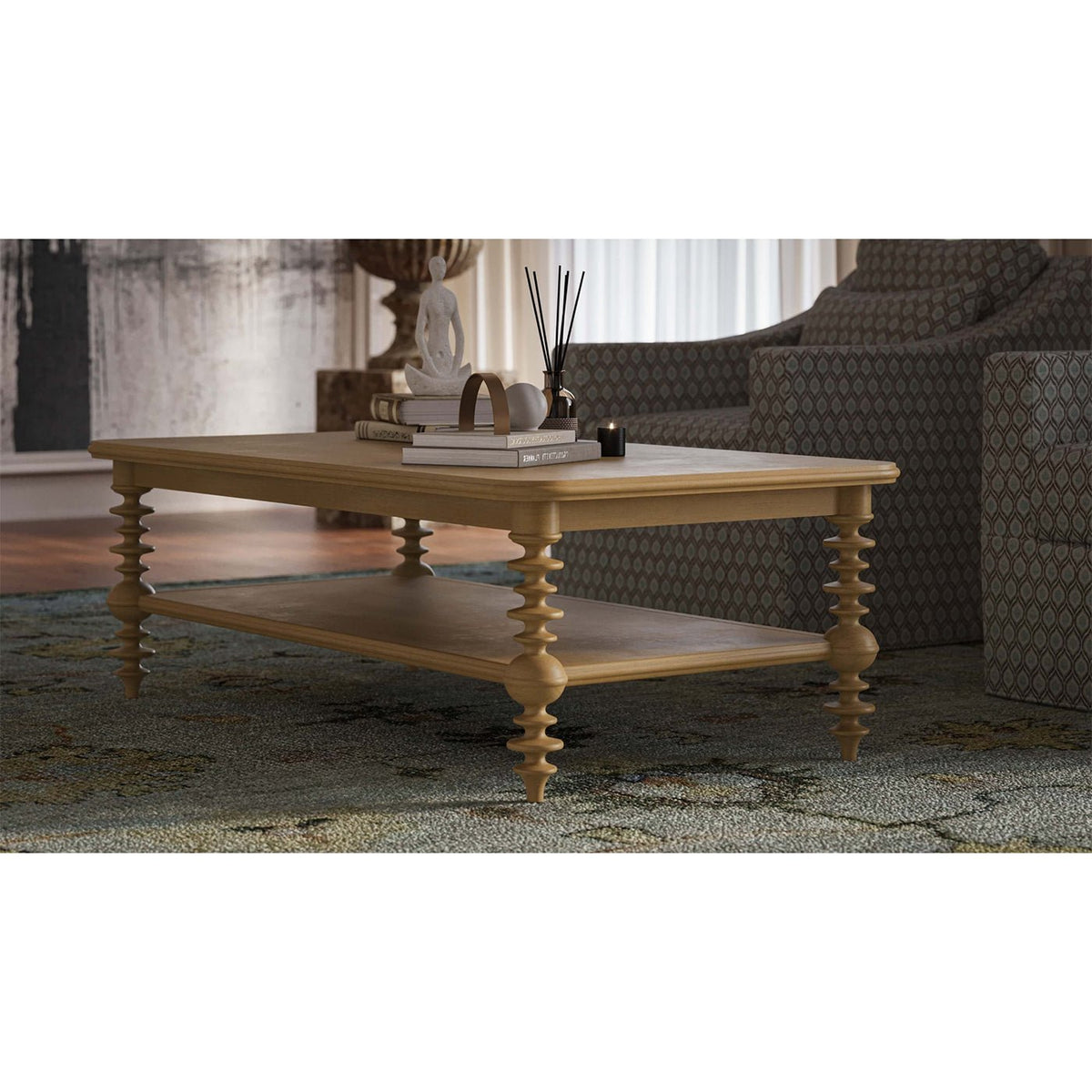 Bobbin Leg Coffee Table in Fruitwood Finish - English Georgian America
