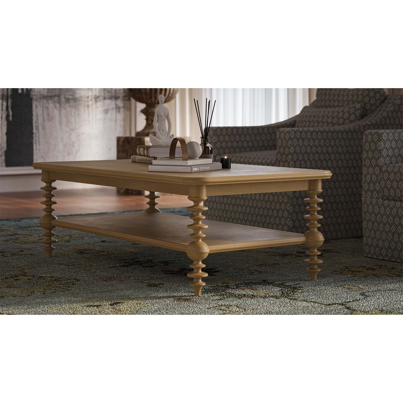 Bobbin Leg Coffee Table in Fruitwood Finish - English Georgian America