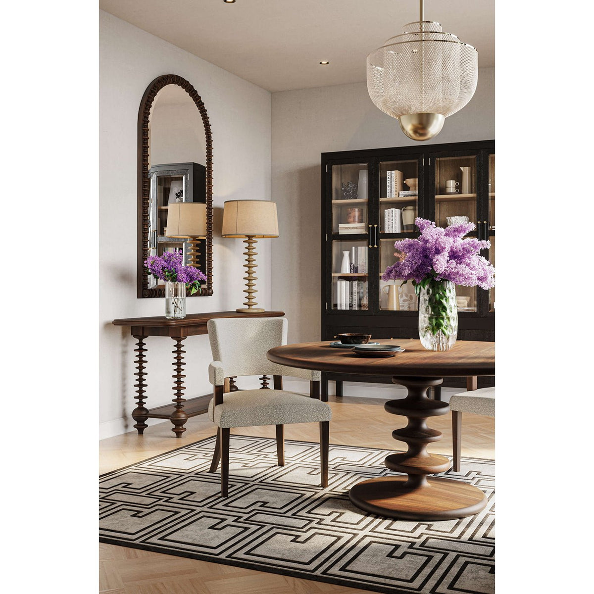 Bobbin Leg Console Table in Dark Walnut Finish - English Georgian America