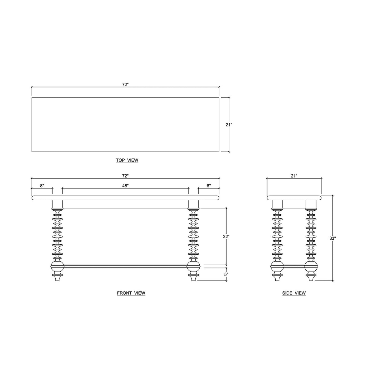 Bobbin Leg Console Table in Dark Walnut Finish - English Georgian America