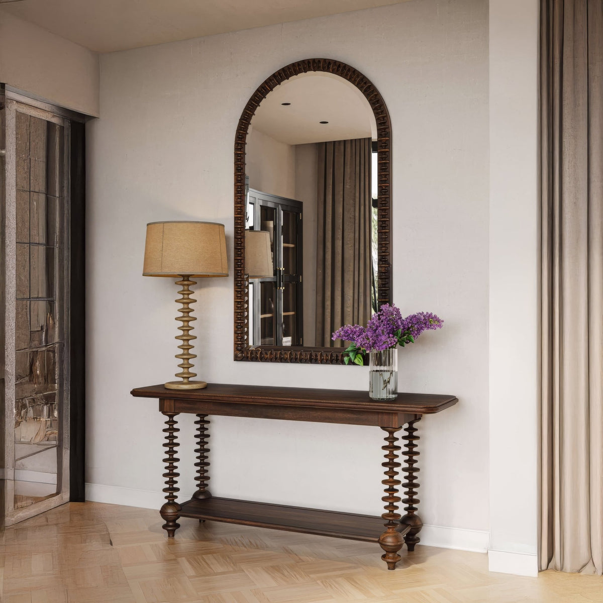 Bobbin Leg Console Table in Dark Walnut Finish - English Georgian America