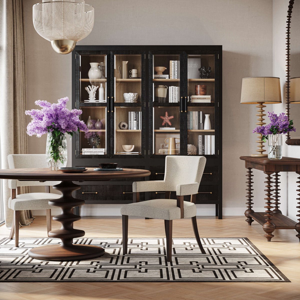 Bobbin Leg Console Table in Dark Walnut Finish - English Georgian America