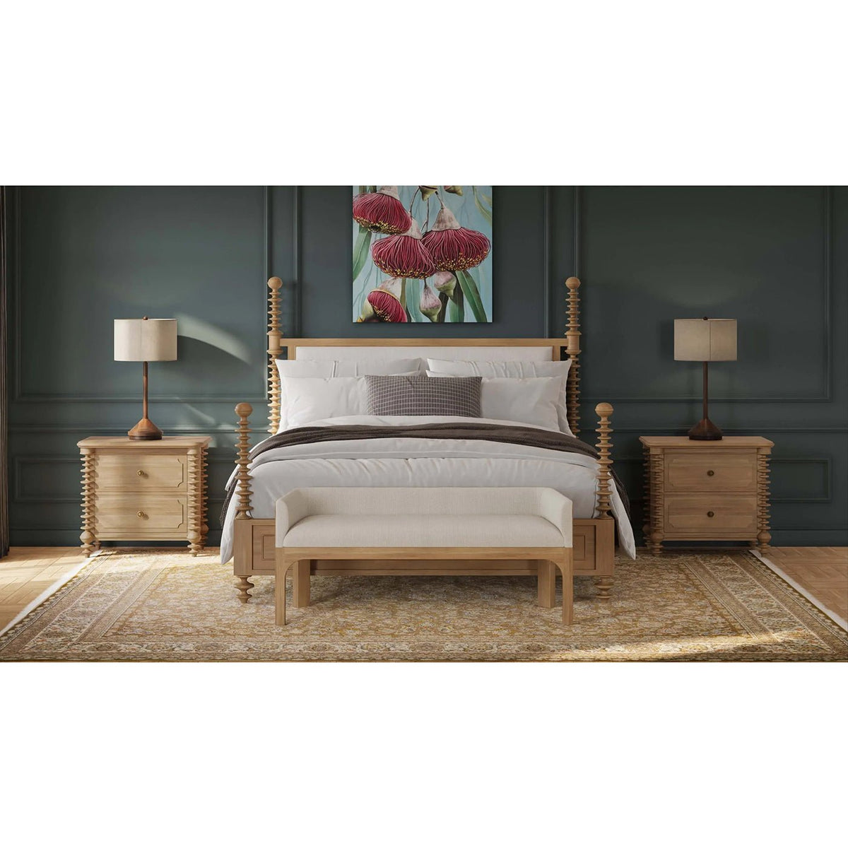 Bobbin Post King Bed in Fruitwood Finish - English Georgian America