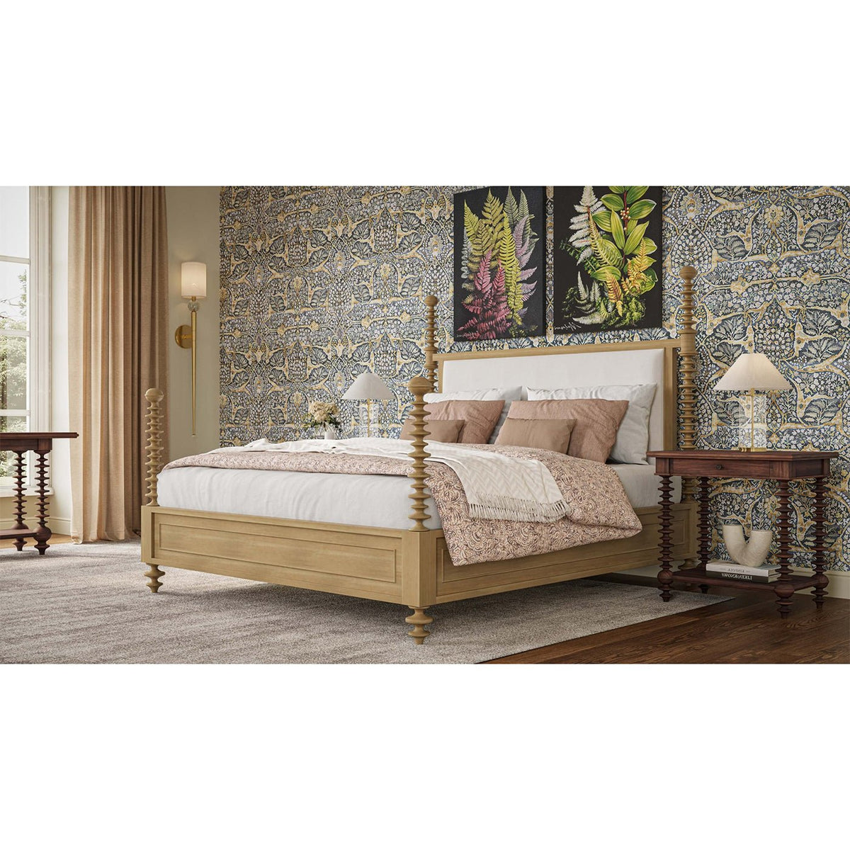 Bobbin Post King Bed in Fruitwood Finish - English Georgian America