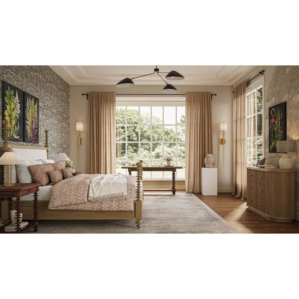 Bobbin Post King Bed in Fruitwood Finish - English Georgian America