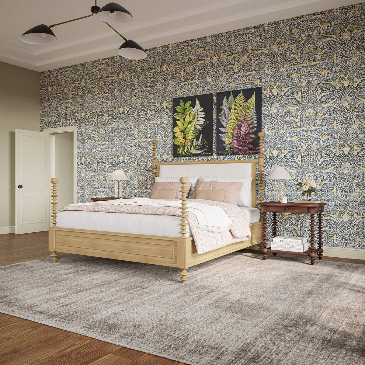 Bobbin Post King Bed in Fruitwood Finish - English Georgian America