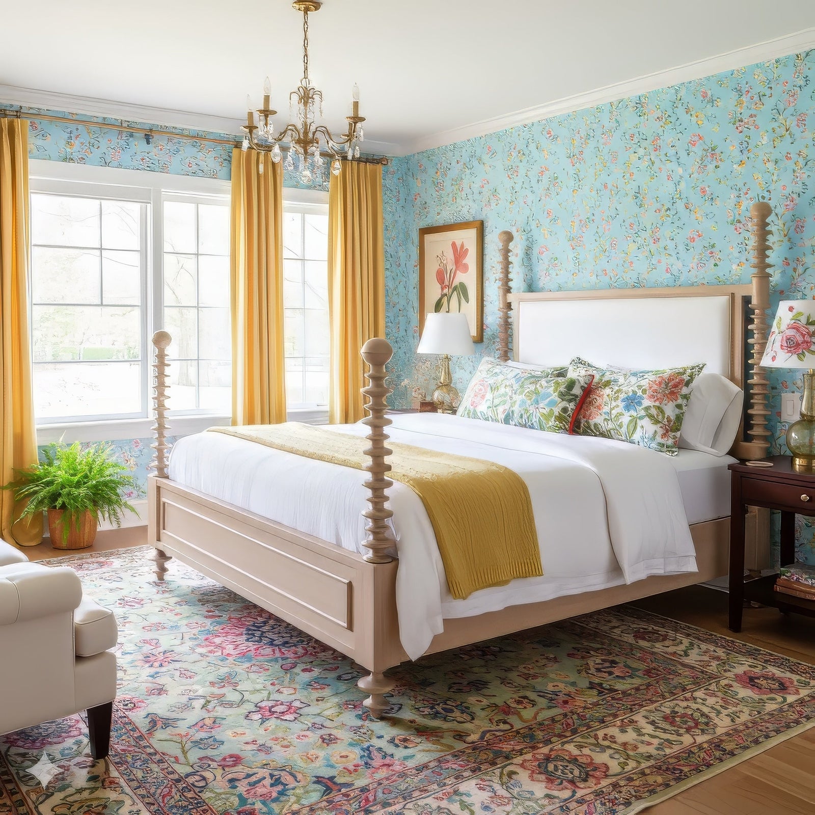 Bobbin Post Queen Bed in Fruitwood Finish - English Georgian America