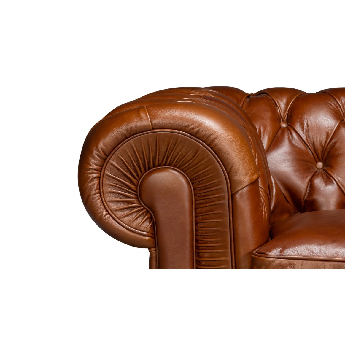 British Brown Leather Chesterfield Armchair – Tufted Rolled Arm Club Chair - English Georgian America