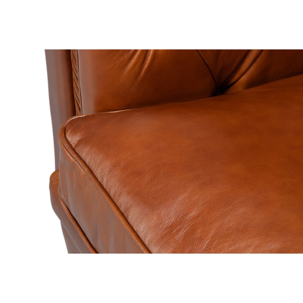 British Brown Leather Chesterfield Armchair – Tufted Rolled Arm Club Chair - English Georgian America