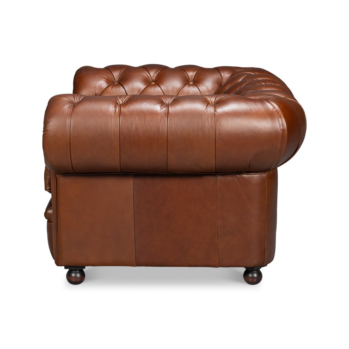 British Brown Leather Chesterfield Armchair – Tufted Rolled Arm Club Chair - English Georgian America