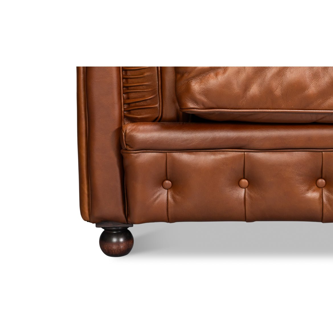 British Brown Leather Chesterfield Armchair – Tufted Rolled Arm Club Chair - English Georgian America