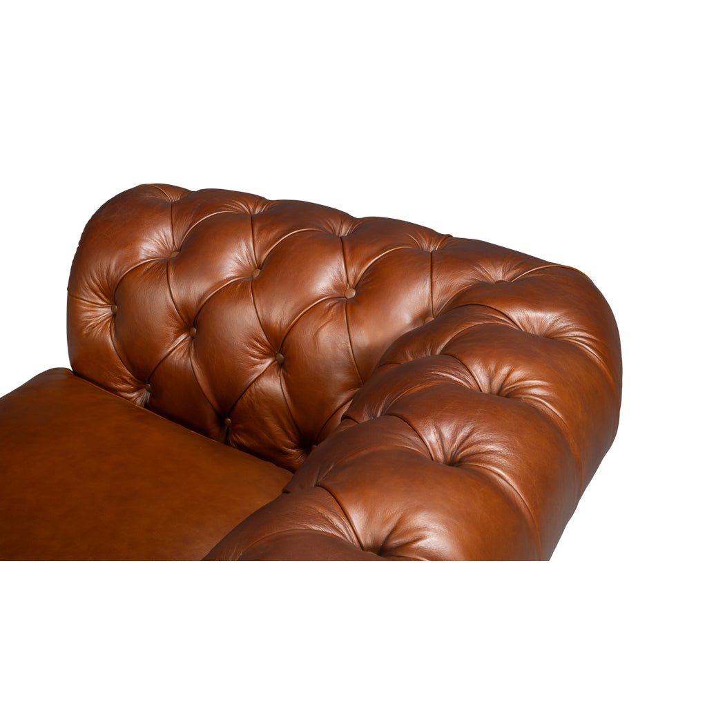 British Brown Leather Chesterfield Sofa – Tufted Classic Rolled Arm Couch - English Georgian America