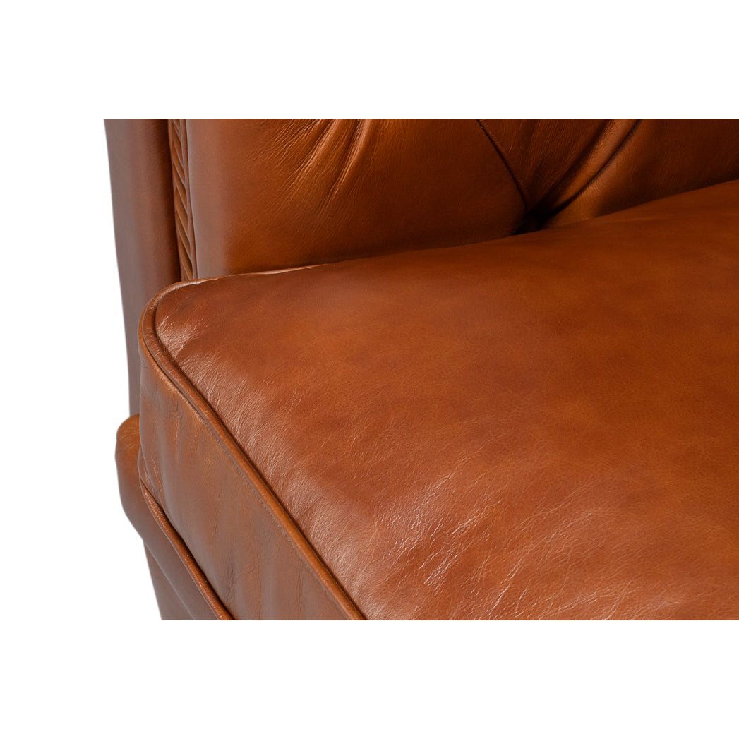 British Brown Leather Chesterfield Sofa – Tufted Classic Rolled Arm Couch - English Georgian America