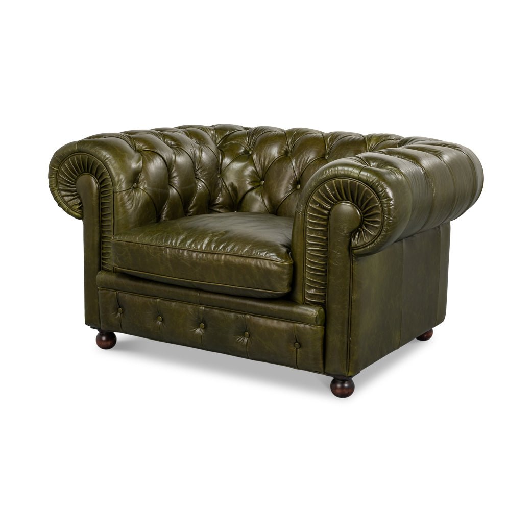 British Green Chesterfield Armchair - English Georgian America