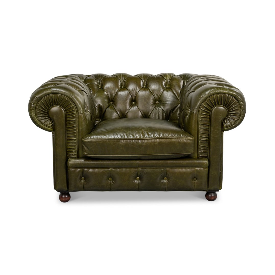 British Green Chesterfield Armchair - English Georgian America