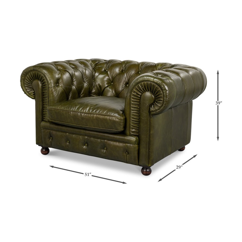 British Green Chesterfield Armchair - English Georgian America