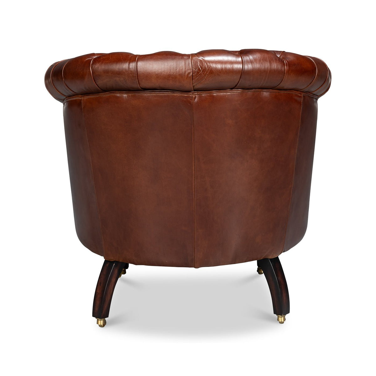 Brown Leather Barrel Back Chair - English Georgian America