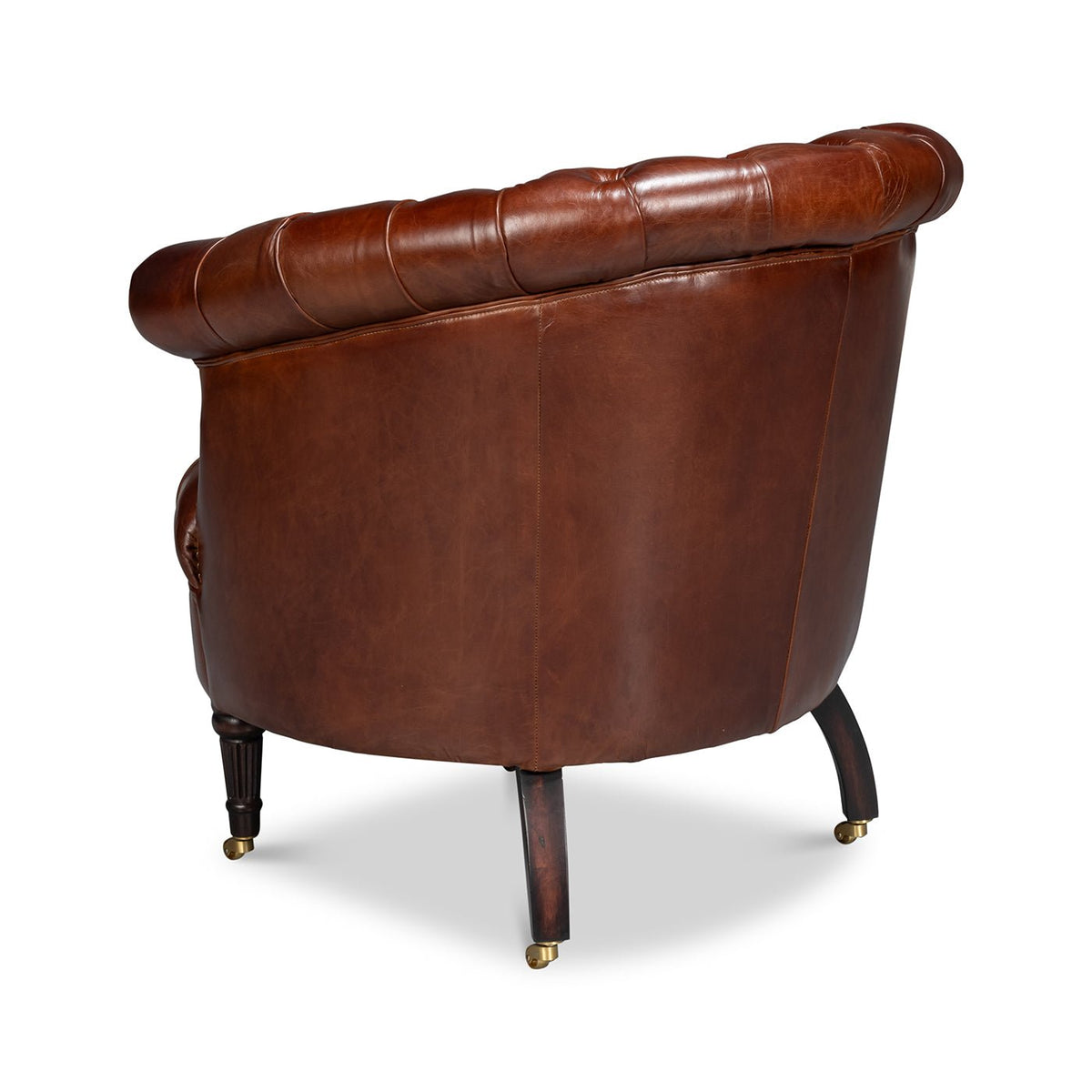 Brown Leather Barrel Back Chair - English Georgian America