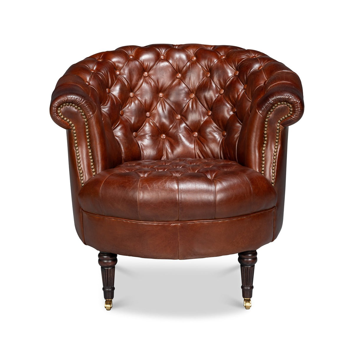 Brown Leather Barrel Back Chair - English Georgian America