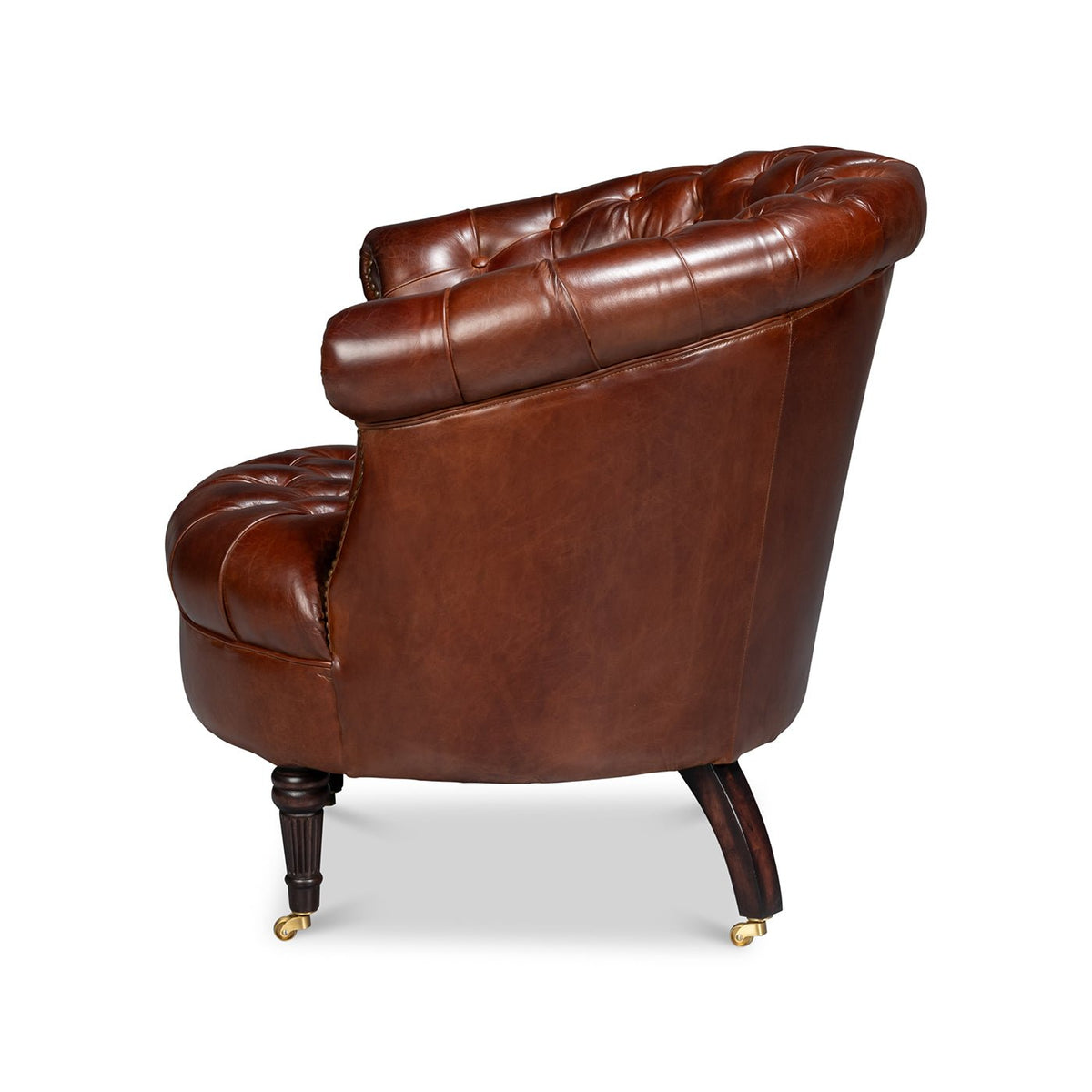 Brown Leather Barrel Back Chair - English Georgian America
