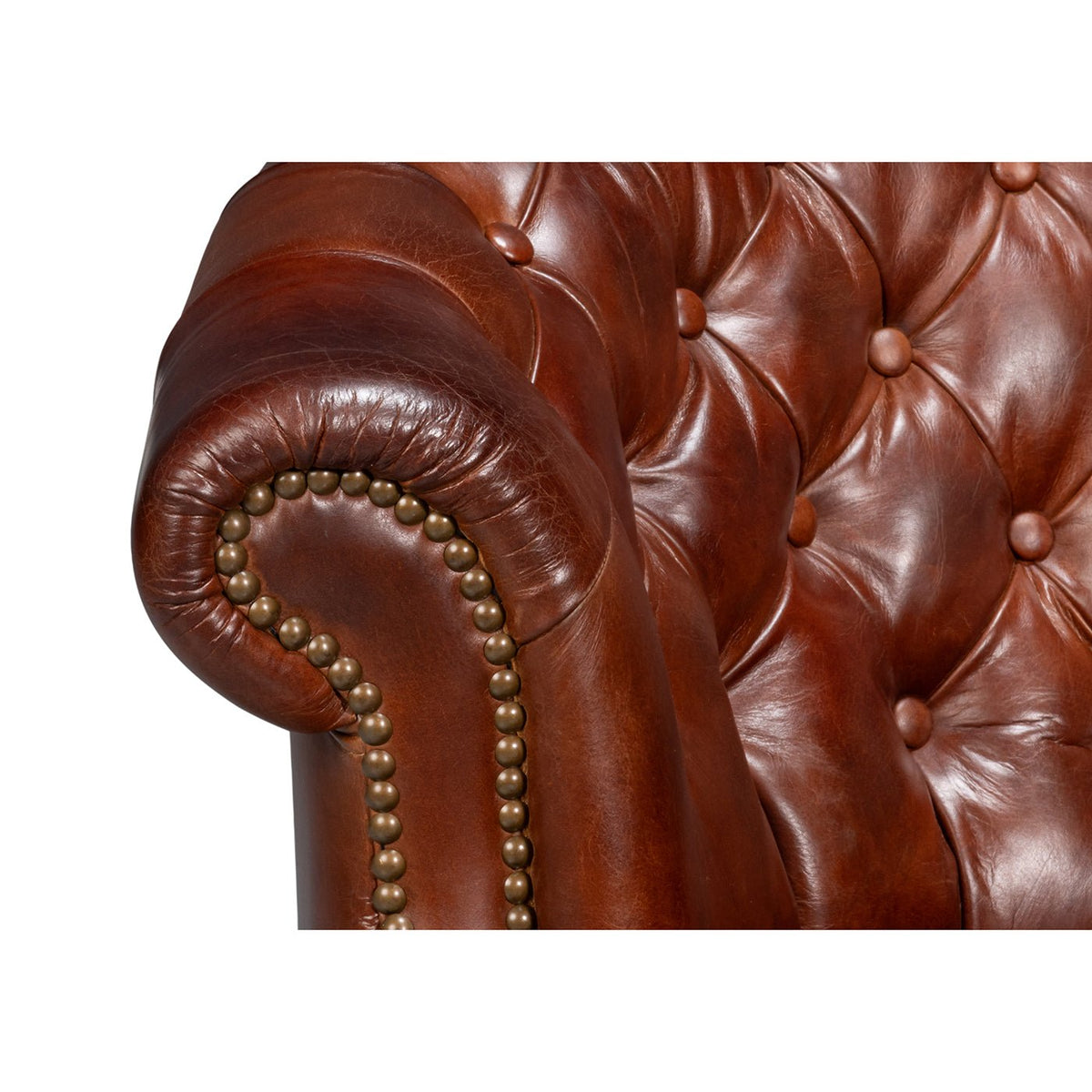 Brown Leather Barrel Back Chair - English Georgian America