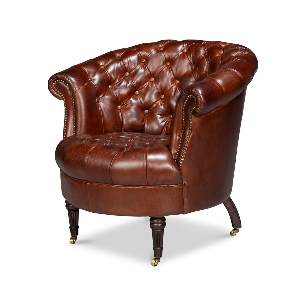 Brown Leather Barrel Back Chair - English Georgian America