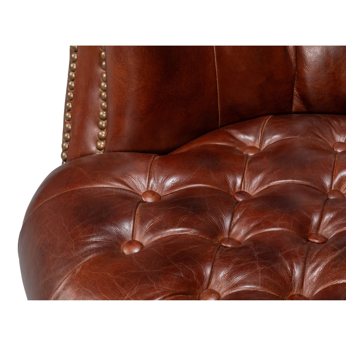 Brown Leather Barrel Back Chair - English Georgian America
