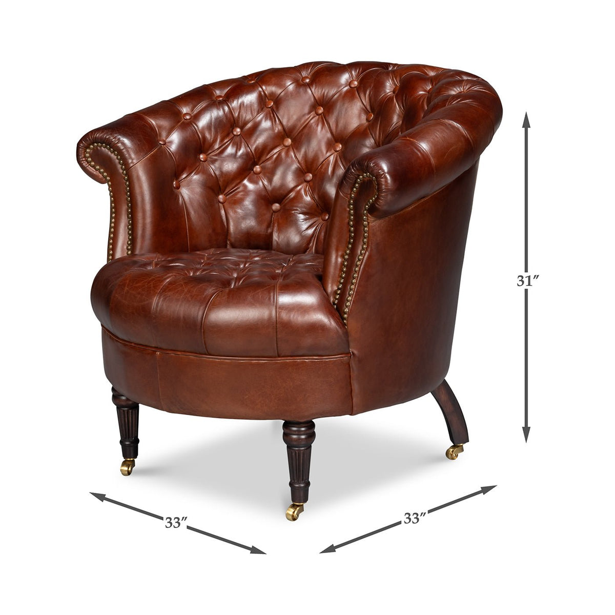 Brown Leather Barrel Back Chair - English Georgian America