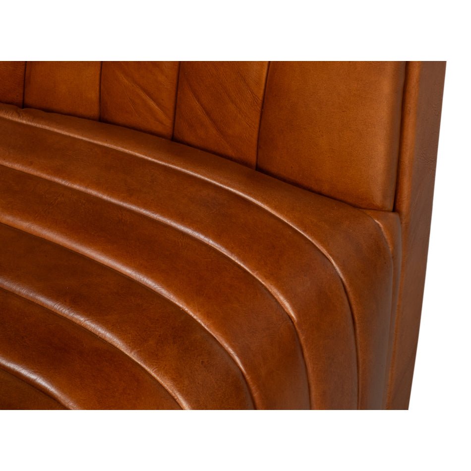 Brown Leather Channel Tufted Swivel Chair - English Georgian America