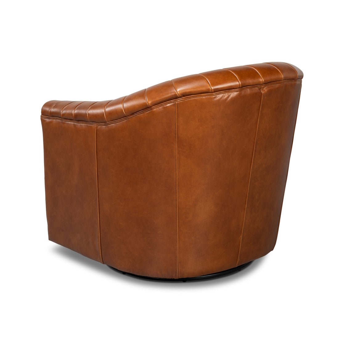 Brown Leather Channel Tufted Swivel Chair - English Georgian America