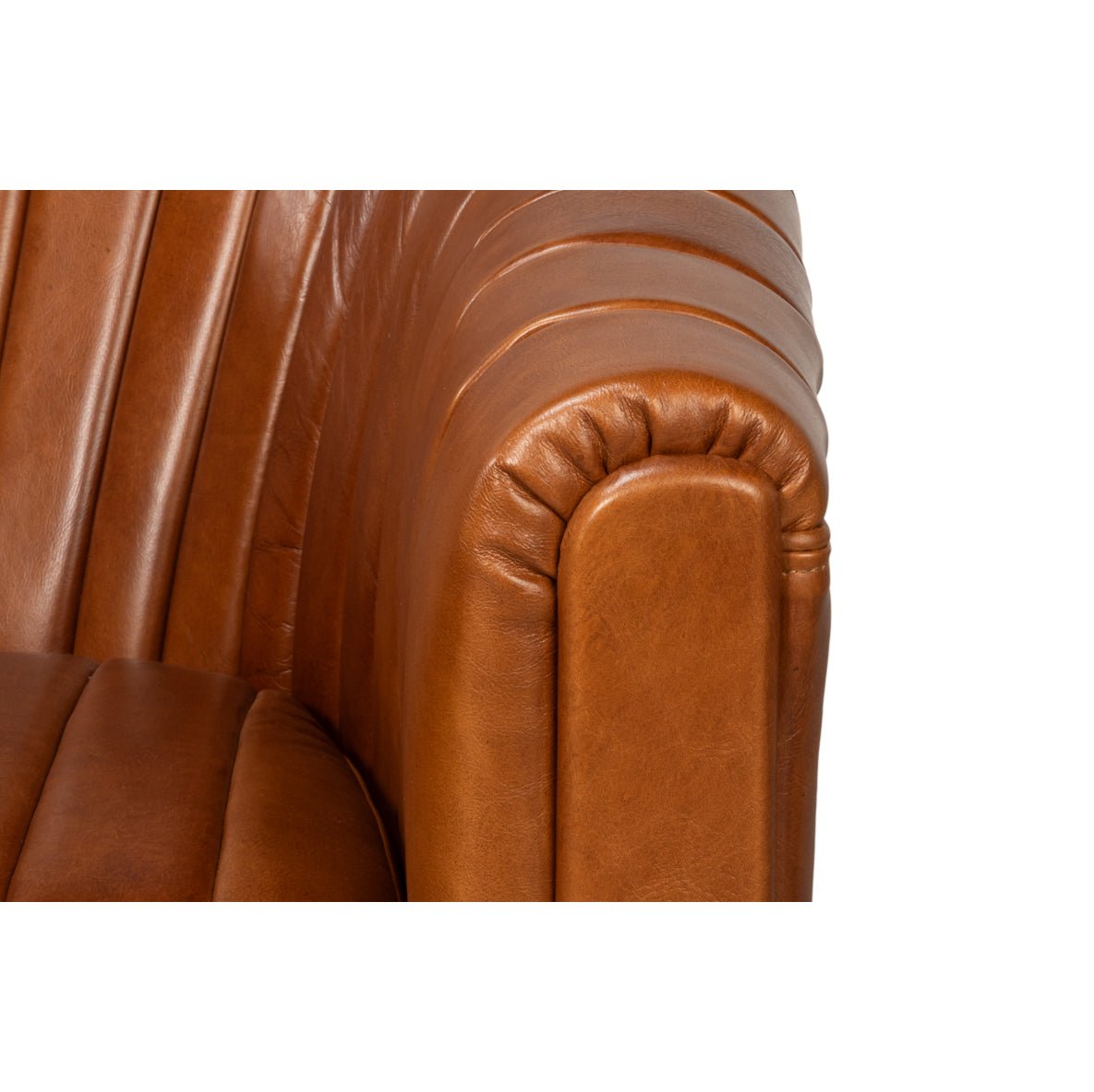 Brown Leather Channel Tufted Swivel Chair - English Georgian America