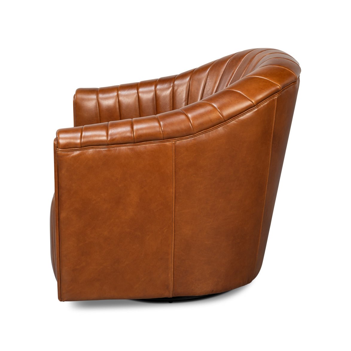 Brown Leather Channel Tufted Swivel Chair - English Georgian America
