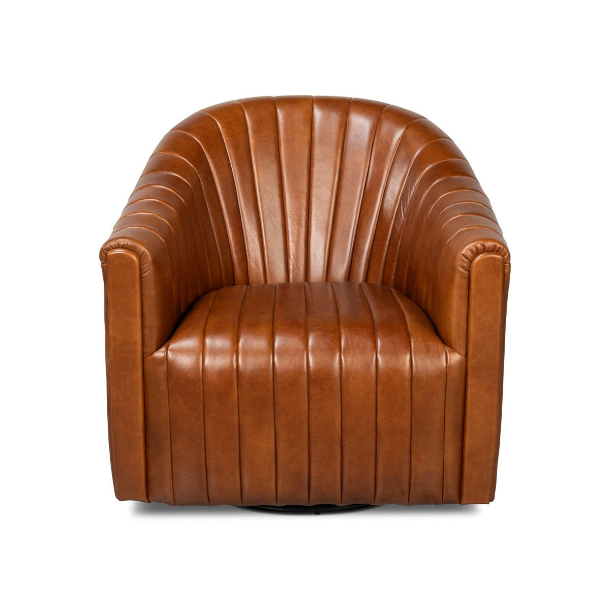 Brown Leather Channel Tufted Swivel Chair - English Georgian America