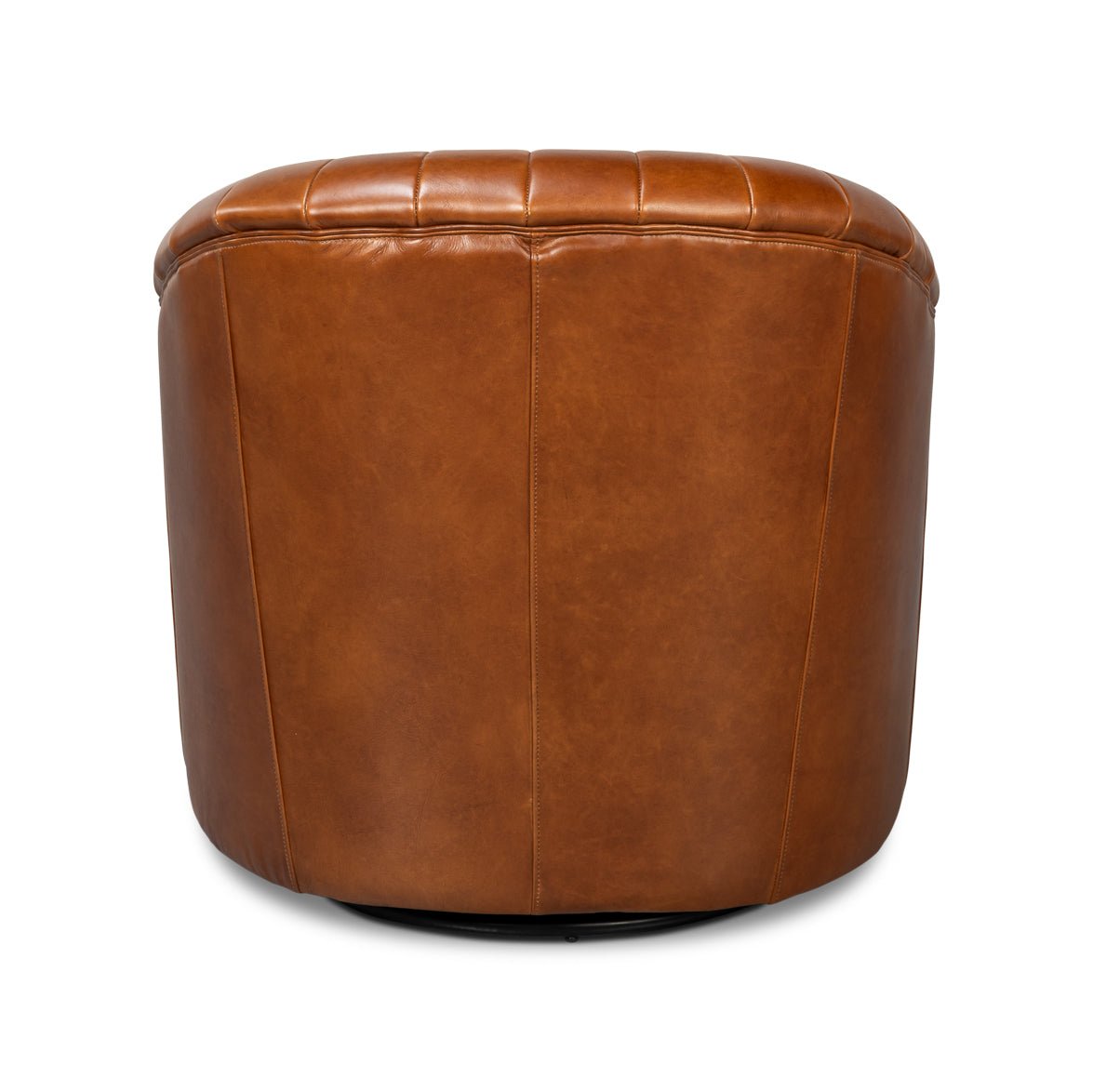 Brown Leather Channel Tufted Swivel Chair - English Georgian America