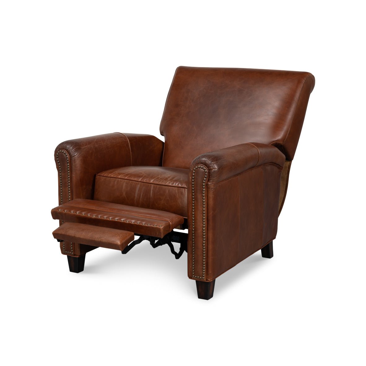 Brown Leather Reclining Club Chair - English Georgian America