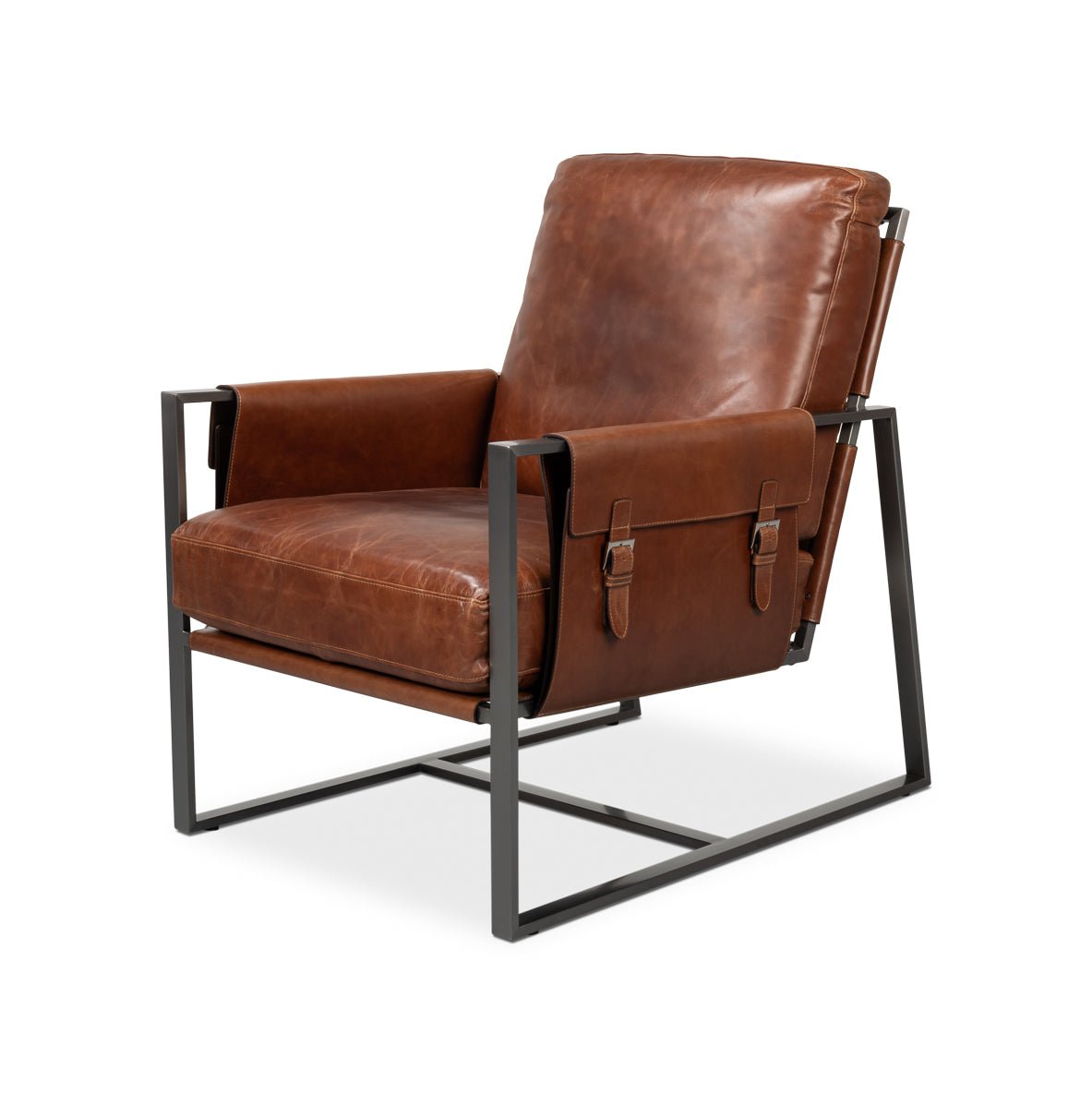 Brown Leather Sling Accent Chair - English Georgian America