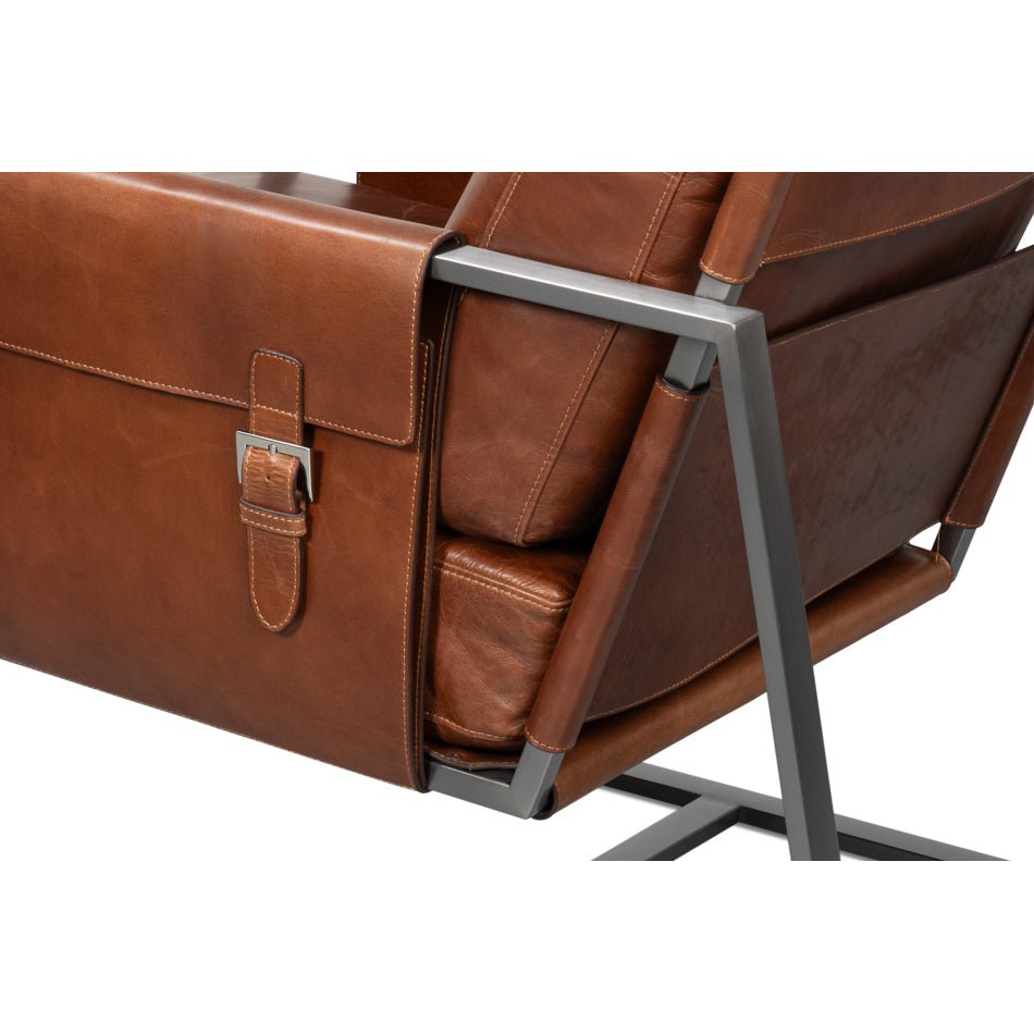 Brown Leather Sling Accent Chair - English Georgian America