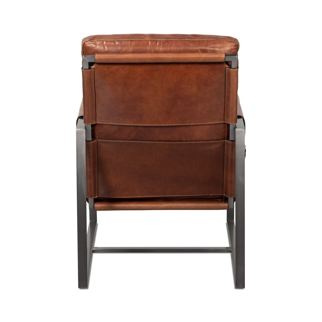 Brown Leather Sling Accent Chair - English Georgian America