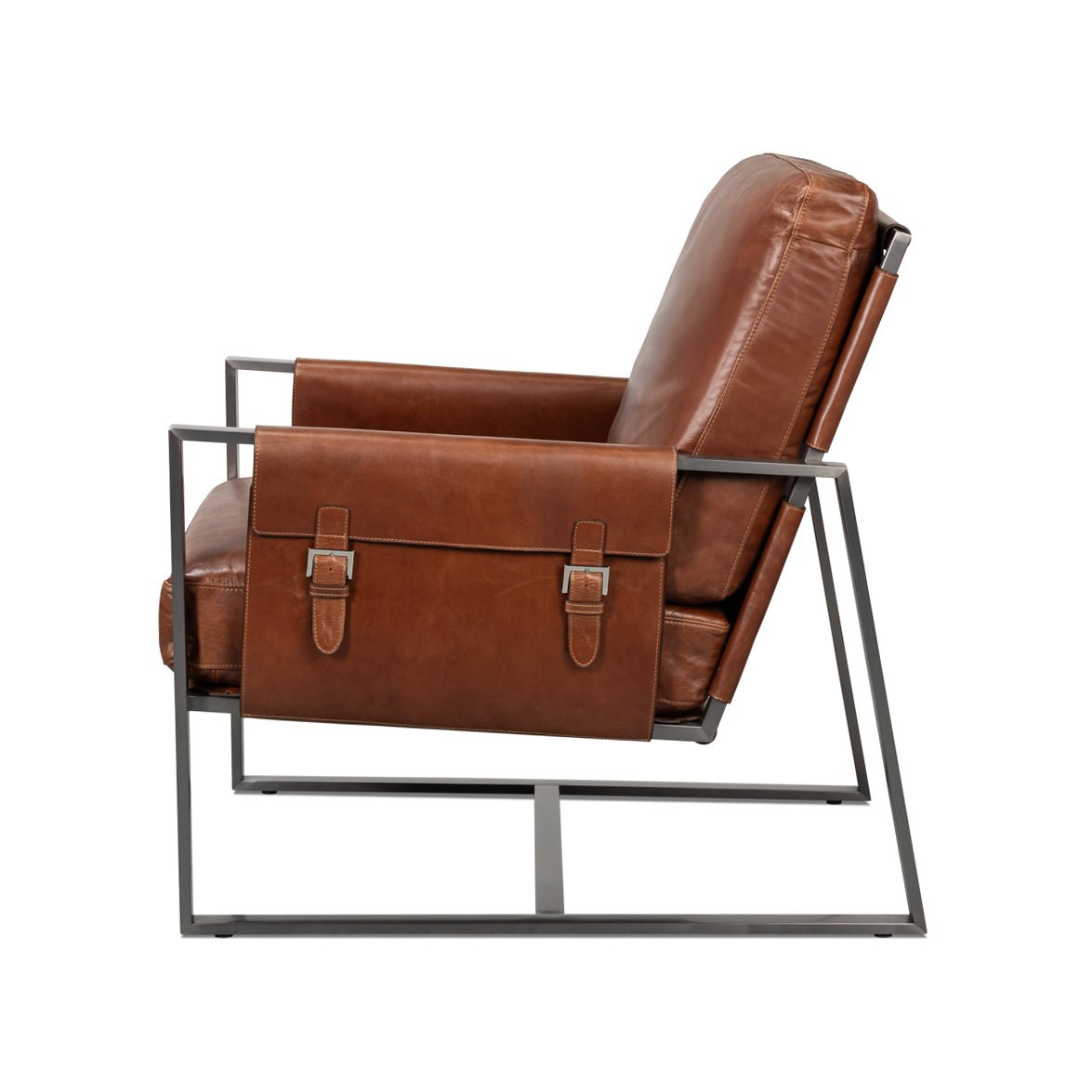 Brown Leather Sling Accent Chair - English Georgian America
