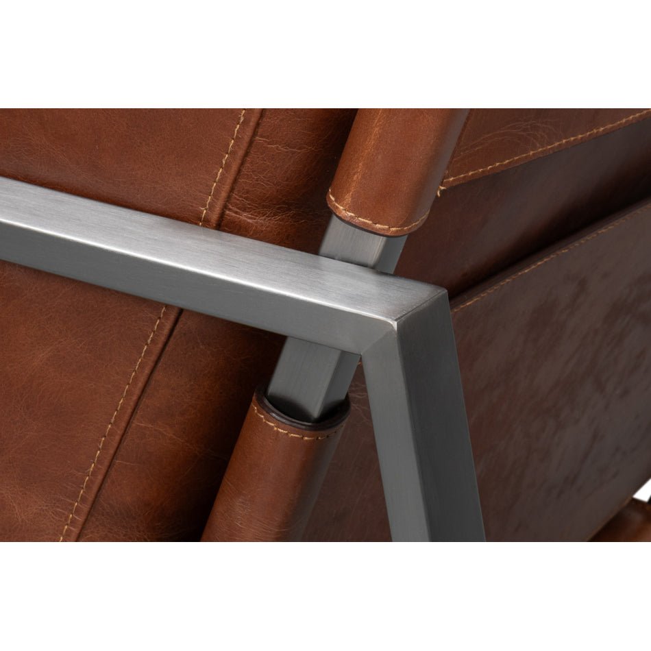 Brown Leather Sling Accent Chair - English Georgian America