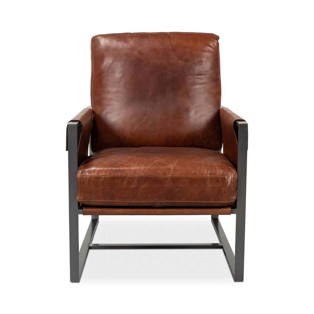 Brown Leather Sling Accent Chair - English Georgian America