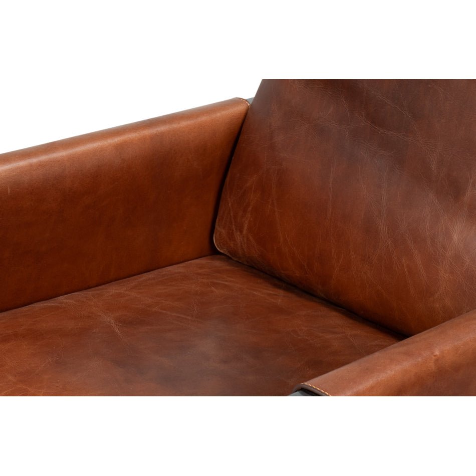Brown Leather Sling Accent Chair - English Georgian America