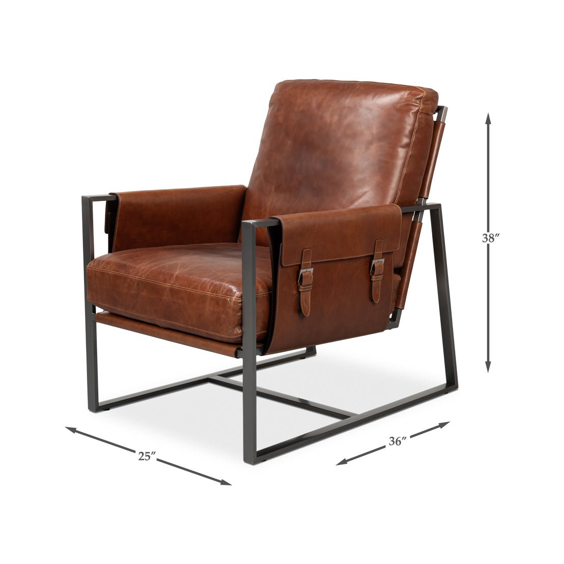 Brown Leather Sling Accent Chair - English Georgian America